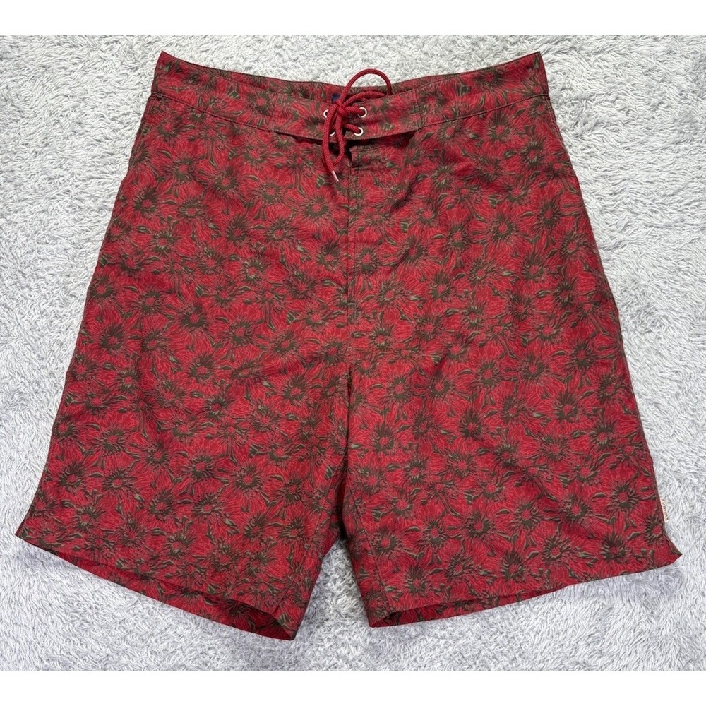 VTG Tommy Hilfiger Mens L Board Shorts Brown Floral Y2K Swim Trunks 9" Inseam